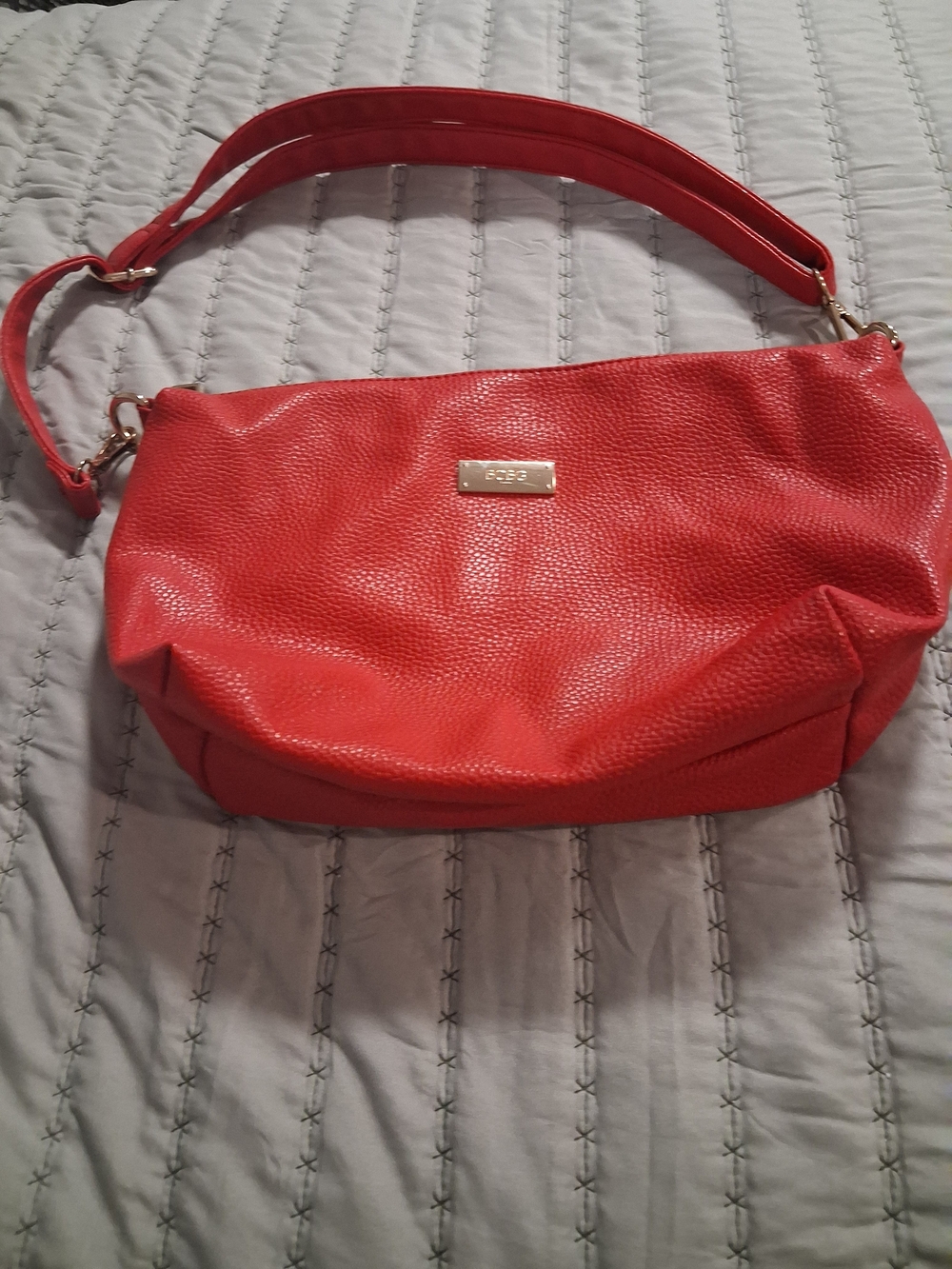 BCBG Red Pebbled Leather Shoulder Bag with Gold Plaque